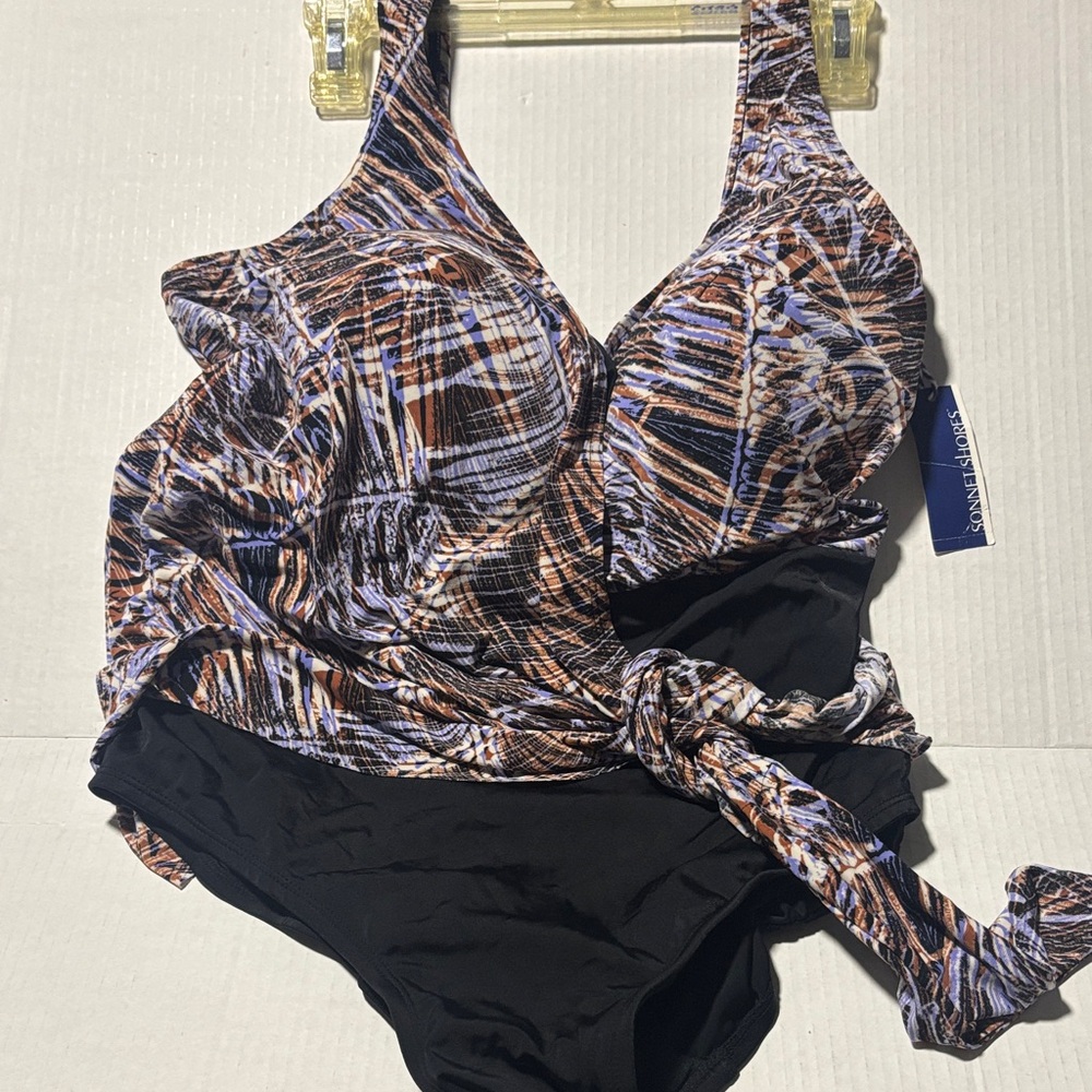 Sonnet shores Black & Multi Printed One-Piece tummy control padded Swimsuit